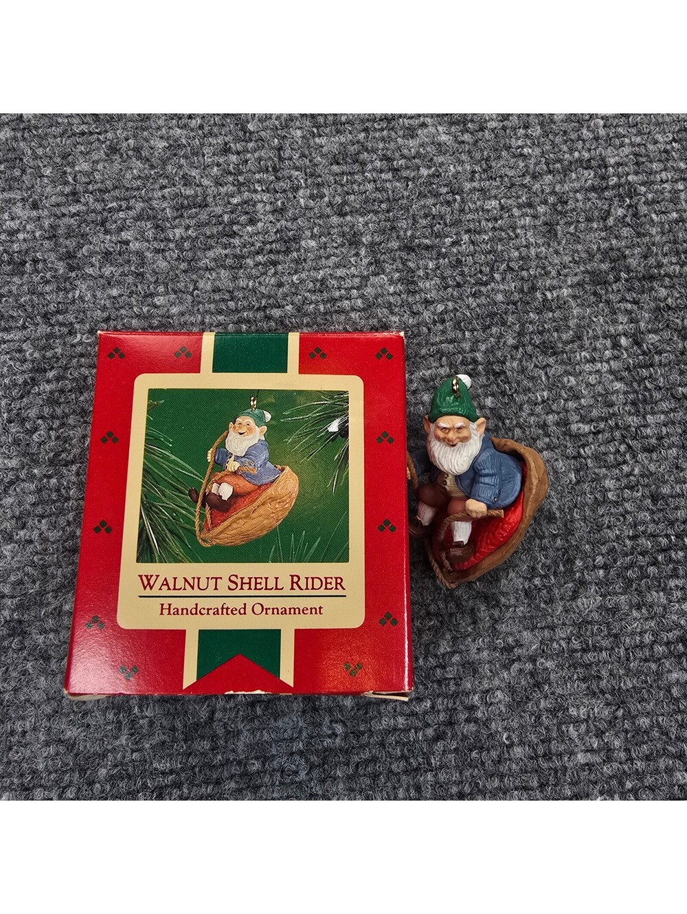 Hallmark Keepsake Walnut Shell Rider 1986 Elf Ornament with Box